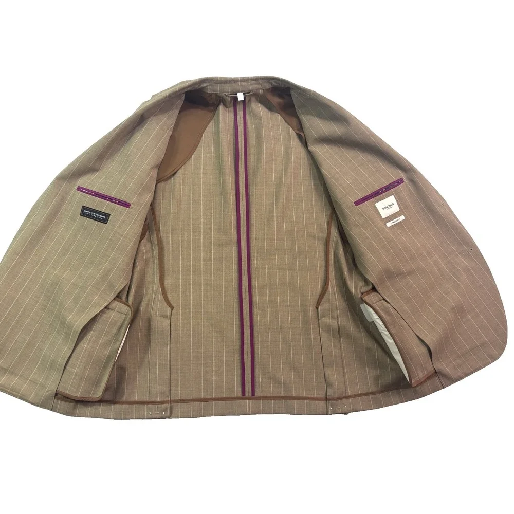NEW Bonobos 44S Tan Chalk Stripe Jetsetter Unstructured Blazer Jacket Sport Coat